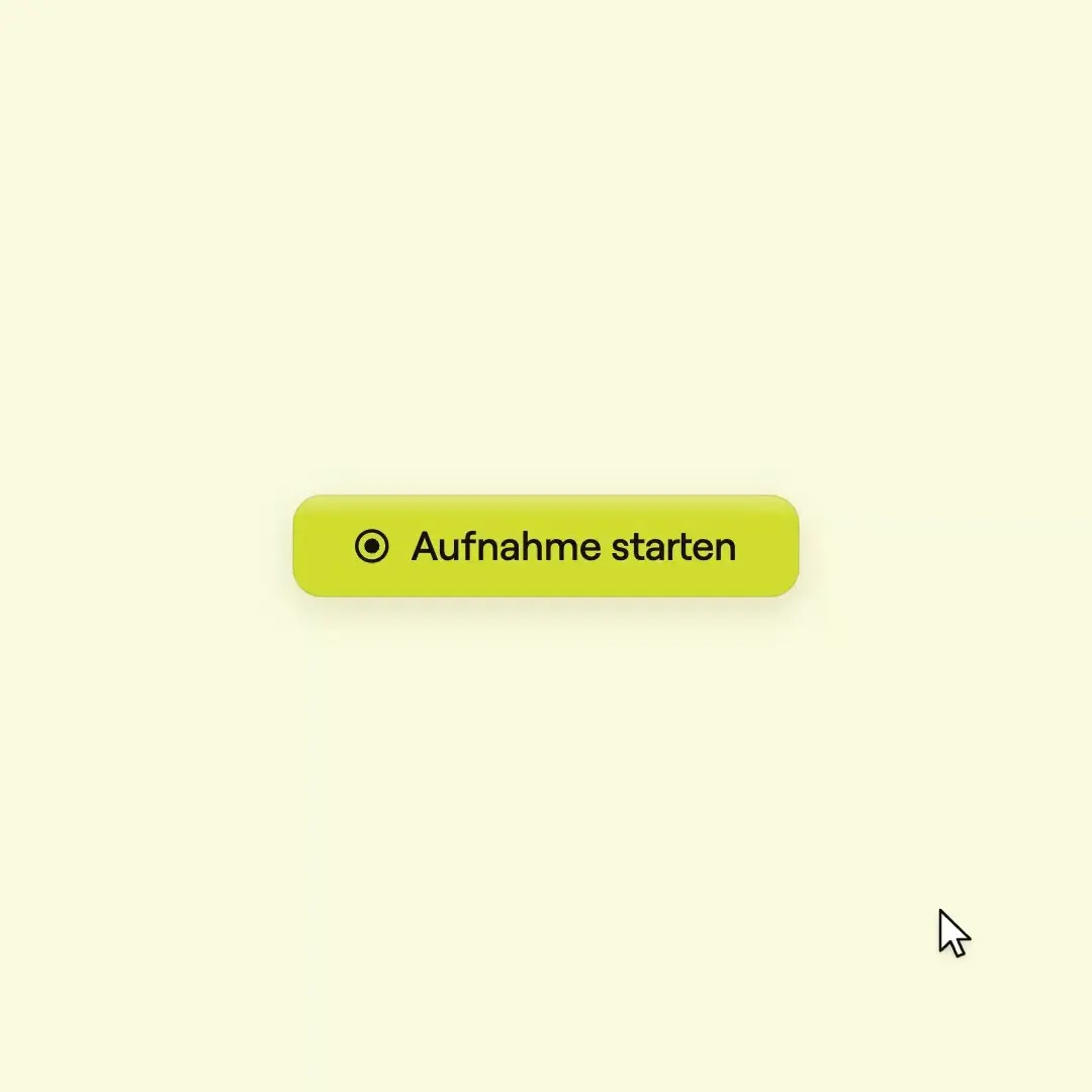 Ablaufillustration: Ein Klick auf „Aufnahme starten“, die Kamera nimmt einen Take mit Teleprompter auf.